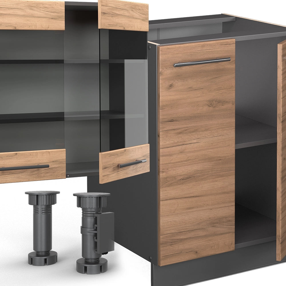 Cucina componibile Fame-Line Rovere dorato/Antracite 300 cm con armadio alto, PL Antracite Vicco