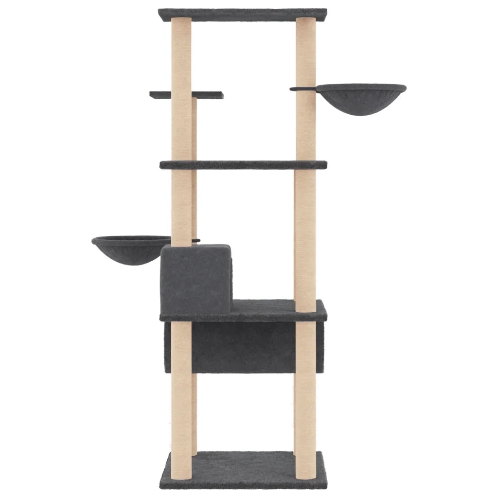 Albero per Gatti con Tiragraffi in Sisal Grigio Scuro 141 cm 171749