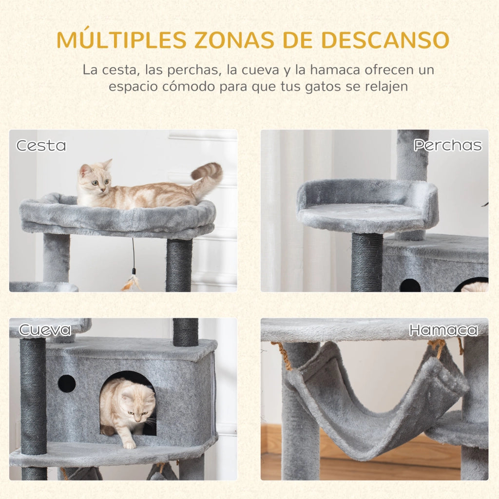 Torre per Gatti con Cuscino e Cuccia Grigio ¨C Zephmum ¨C 48x48x107 cm