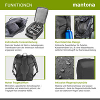 Mantona zaino fotografico corriere per fotocamera SLR DSLR in materiale impermeabile, con accesso rapido, zaino corriere con chiusura per arrotolamento 22444 Nero 480mm