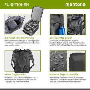 Mantona zaino fotografico corriere per fotocamera SLR DSLR in materiale impermeabile, con accesso rapido, zaino corriere con chiusura per arrotolamento 22444 Nero 480mm