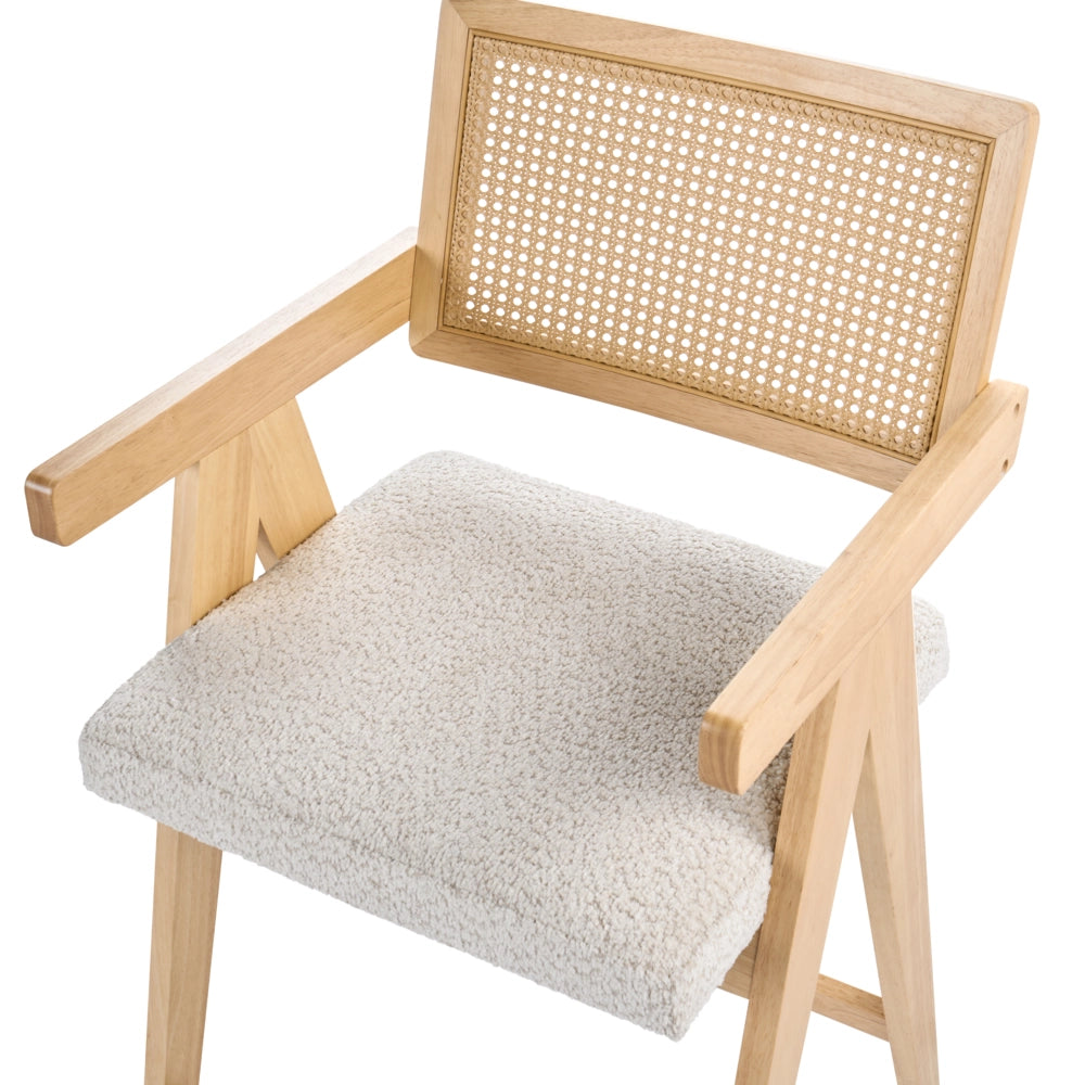 Set di 2 sedie da bar marrone scuro e beige chiaro con struttura in legno di caucciù e sedile in bouclè Cucina da pranzo retrò