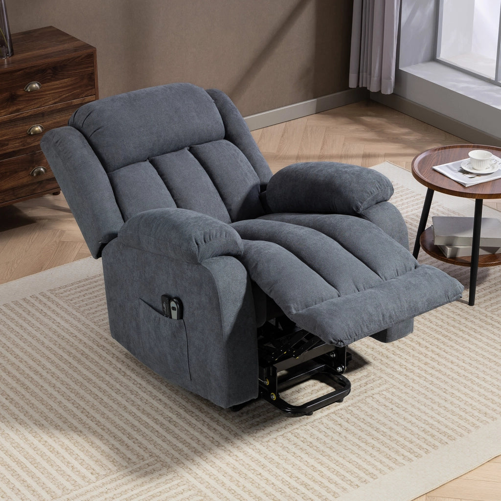 Poltrona Elettrica Alzapersona Reclinabile 135° con Poggiapiedi in Tessuto Effetto Lino Grigio Scuro