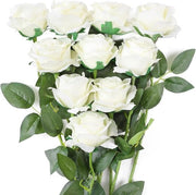 Bouquet di fiori di seta artificiale - 10 pezzi - Decorazione di matrimonio per casa - Rose bianche - Festa di compleanno - Giardino