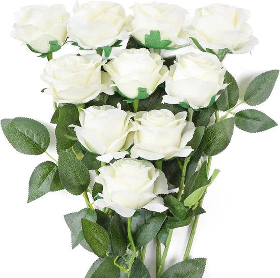 Bouquet di fiori di seta artificiale - 10 pezzi - Decorazione di matrimonio per casa - Rose bianche - Festa di compleanno - Giardino