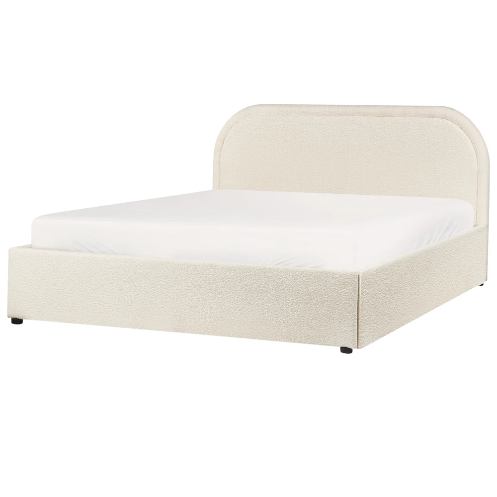 Letto matrimoniale EU Light Beige Boucle 140 x 200 cm Struttura imbottita Poggiatesta con contenitore