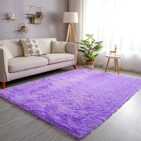 Tappeto soffice per camera da letto o soggiorno, grande formato, moderno, per bambine, morbido e soffice tappeto per camera da letto (viola, 120 x 160 cm)