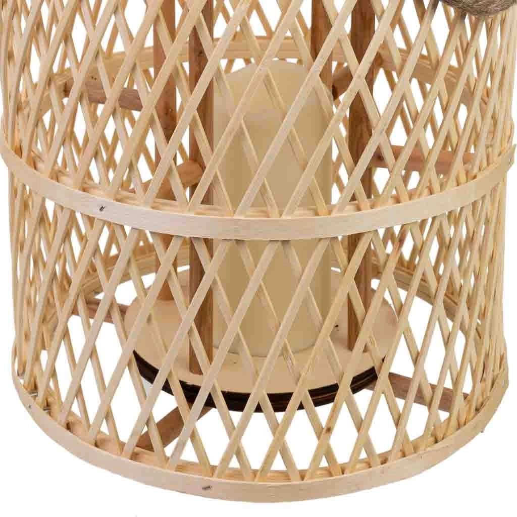 Lanterna in bambù e legno con manico in corda e candela a batteria D27,5x39,5h cm