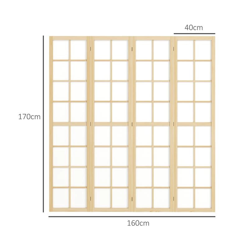 PARAVENTO DA INTERNO A 4 PANNELLI PIEGHEVOLE IN LEGNO E TESSUTO, 160X170 CM, COLORE LEGNO E BIANCO