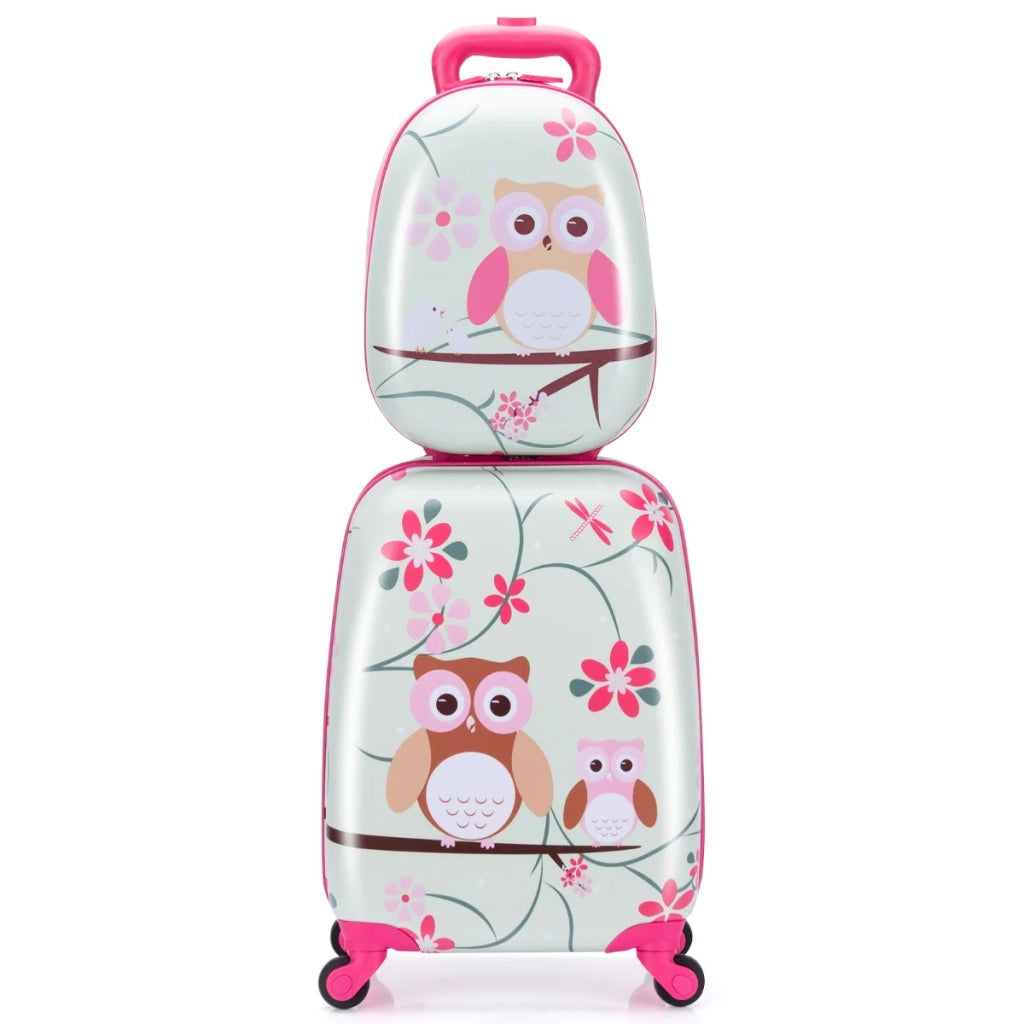 Set di 2 valigie (31,5 x 22 x 47 cm) e zaino (24 x 13 x 33 cm) pratico per bambini design gufo in plastica ABS blu 20_0014611