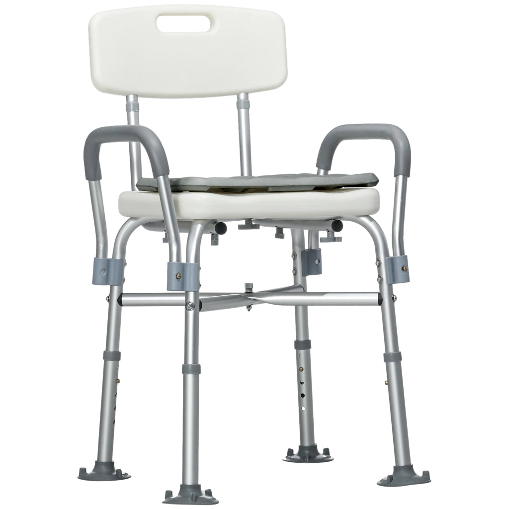 Sedia Doccia ad Altezza Regolabile con Braccioli e Cuscino Rimovibile 53.5x52x80-90 cm, Bianca