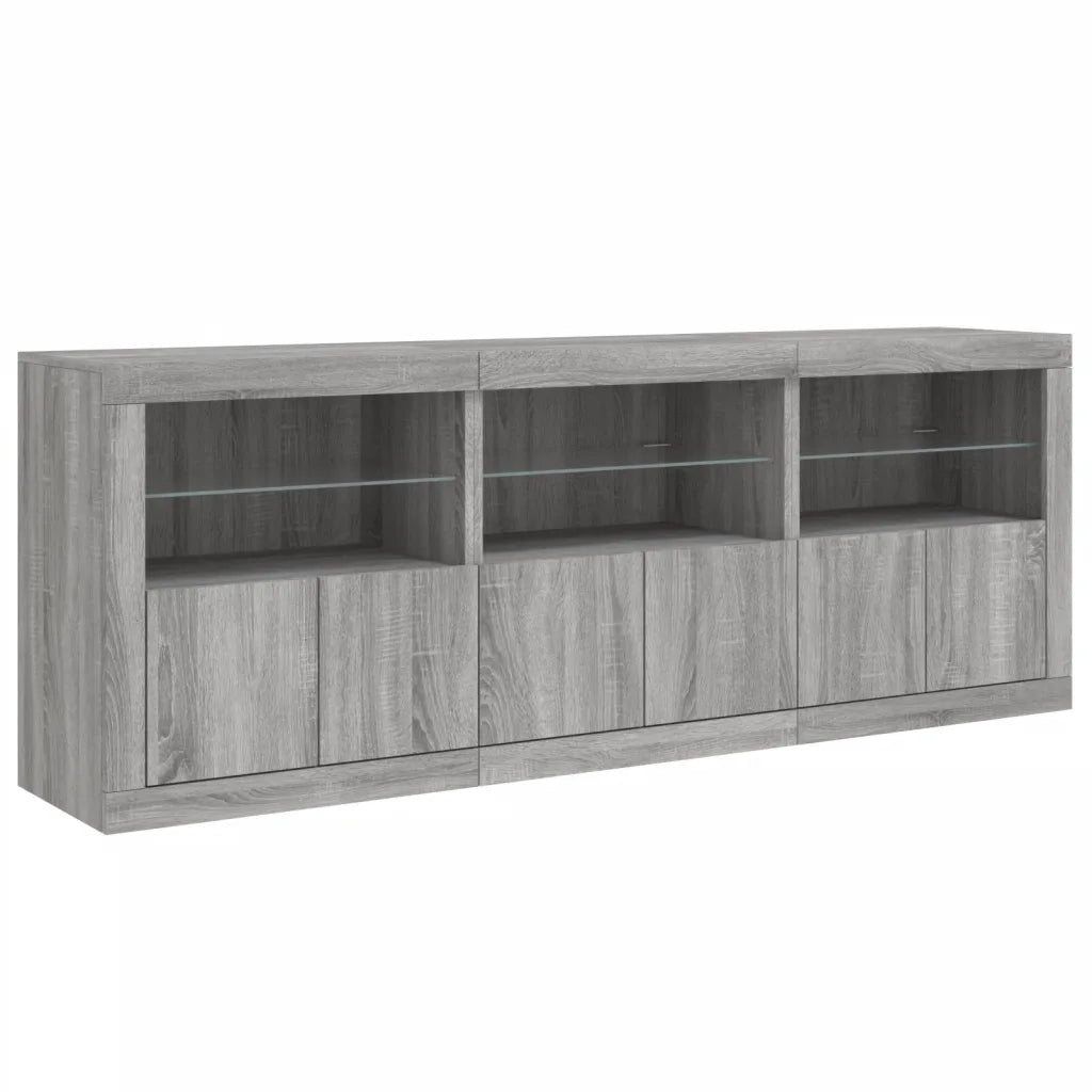 Credenza | Madia | Buffet da pranzo | Armadio da pranzo con Luci LED Grigio Sonoma 181,5x37x67 cm