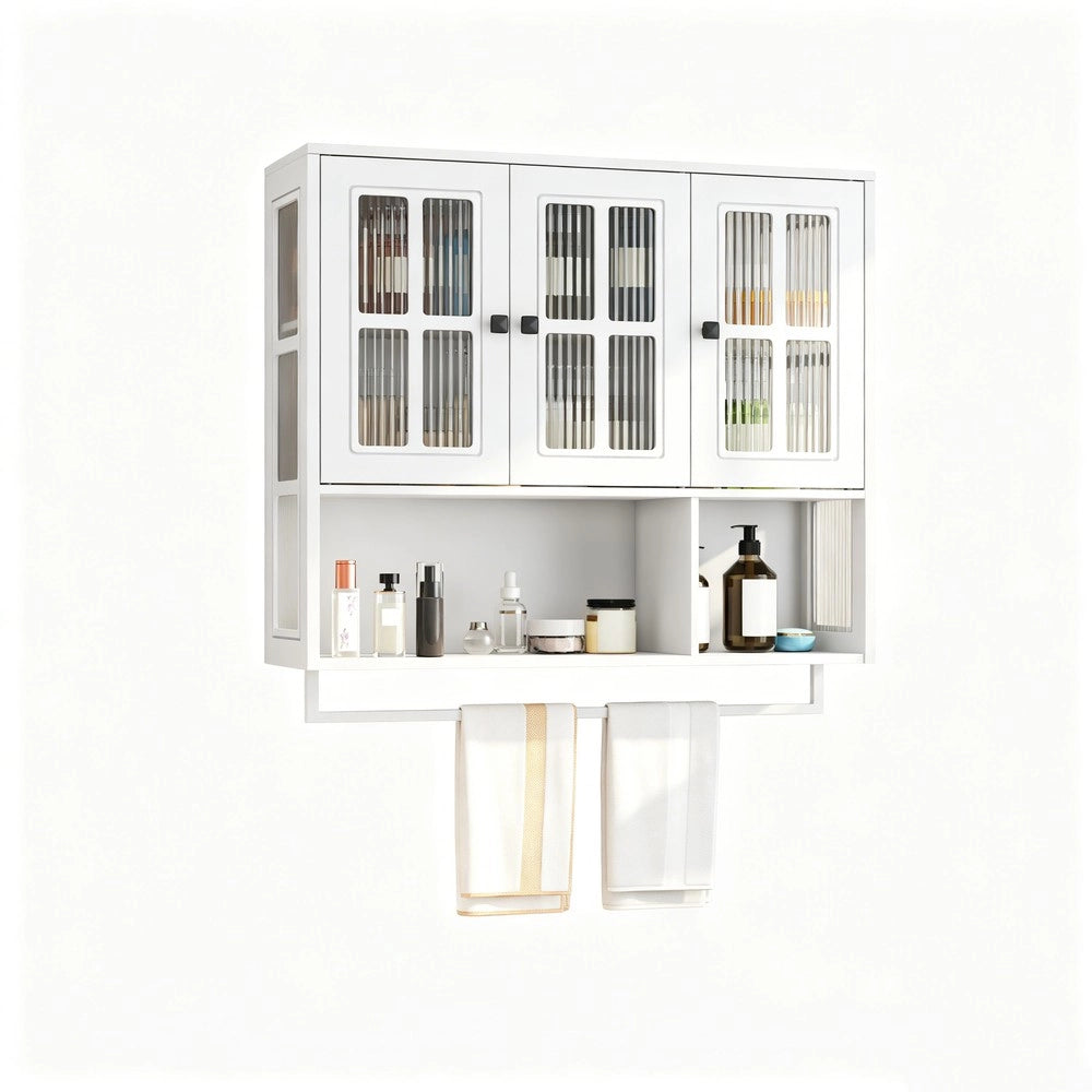Armadietto Bagno a Muro 3 Ante ¨C MINIMAL ¨C Legno Bianco con Specchio e Ripiani