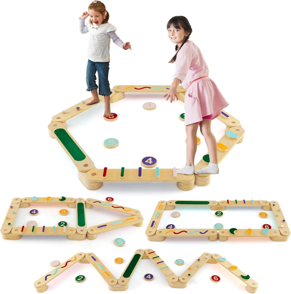 Trave di Equilibrio per Bambini, Giocattoli Montessori in Legno con Pietre di Passaggio, per Allenamento Sensoriale e Bilanciamento per Bambini 1 Anni+