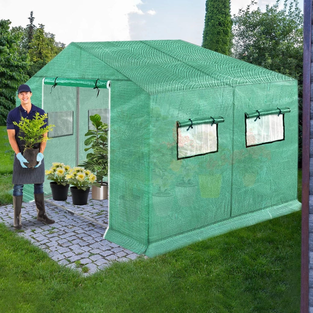 Serra da giardino in pellicola, 3 x 2 x 2 m, con telecomando e porta, per pomodori, per piante da giardino, verde