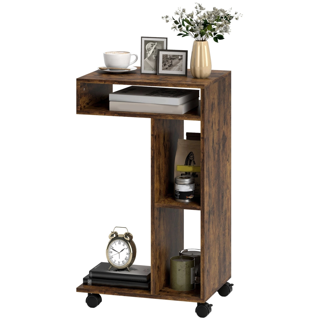 Tavolino da soggiorno con rotelle e ripiani ¨C Zephmum ¨C Rustico marrone 40x30x69 cm