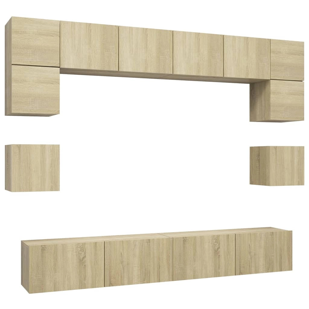 Set di mobili mobile buffet TV televisione soggiorno camera da letto soggiorno 8 pezzi rovere Sonoma multistrato marrone 02_0024346