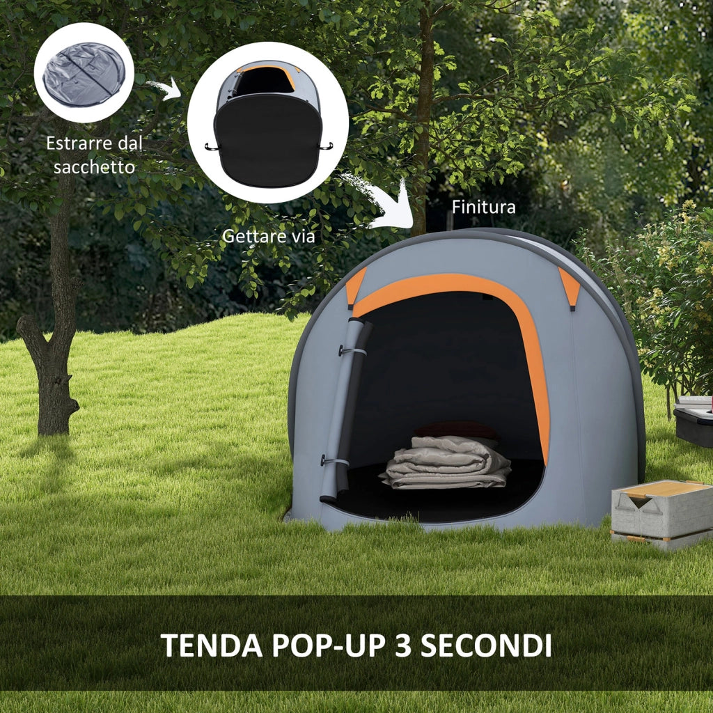 Tenda da Campeggio Pop Up Impermeabile Singola 245x148x105 cm Finestra a Rete Grigio