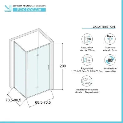 Box doccia 80x70 cm con porta a soffietto serigrafata H 200 cm Ted