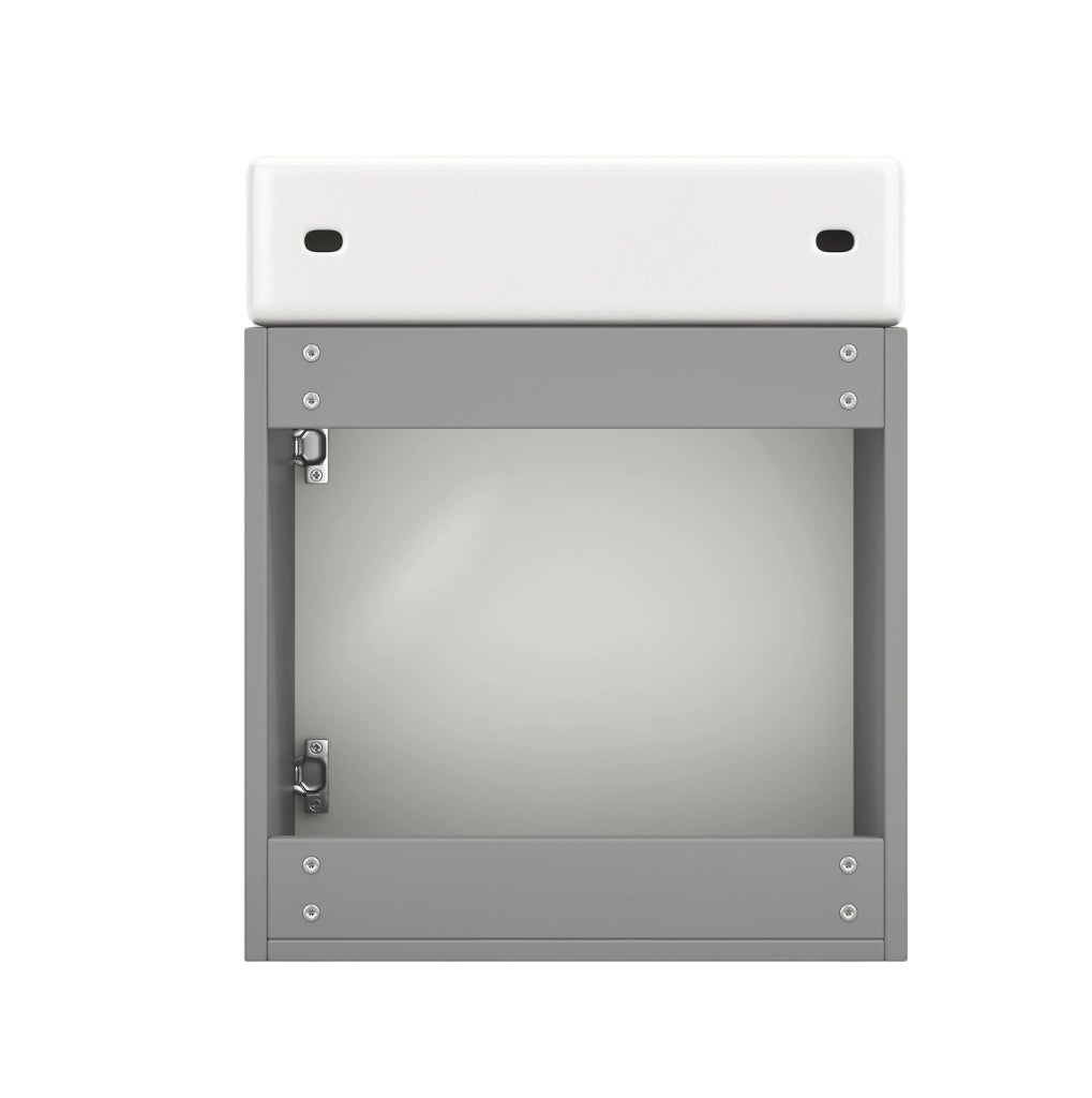 Mobile bagno sospeso con lavabo in ceramica, grigio e bianco