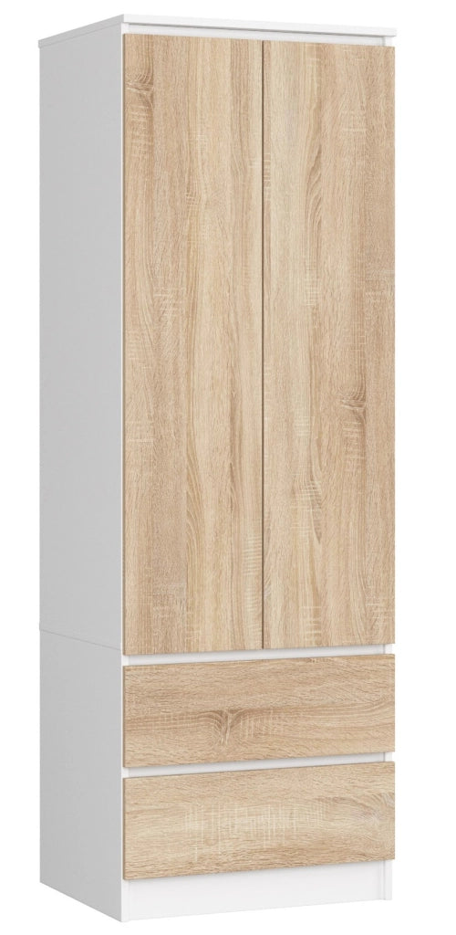 Armadio AKORD S60 Bianca 60 cm 2 ante 2 cassetti inserto frontale Sonoma Quercia 60x51x180 cm