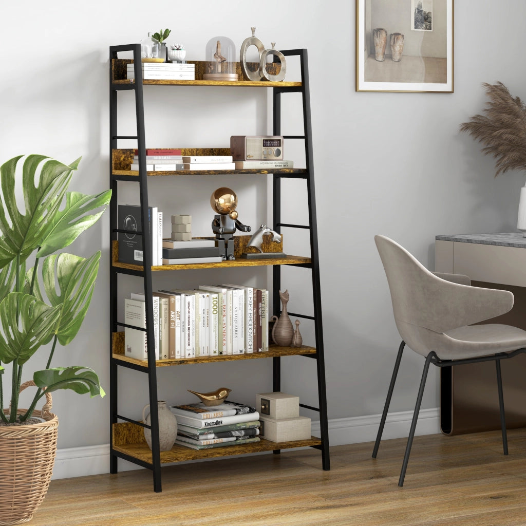 Libreria Scaffale 5 Livelli Stile Industriale ¨C Zephmum ¨C Legno Rovere 70x35x150 cm