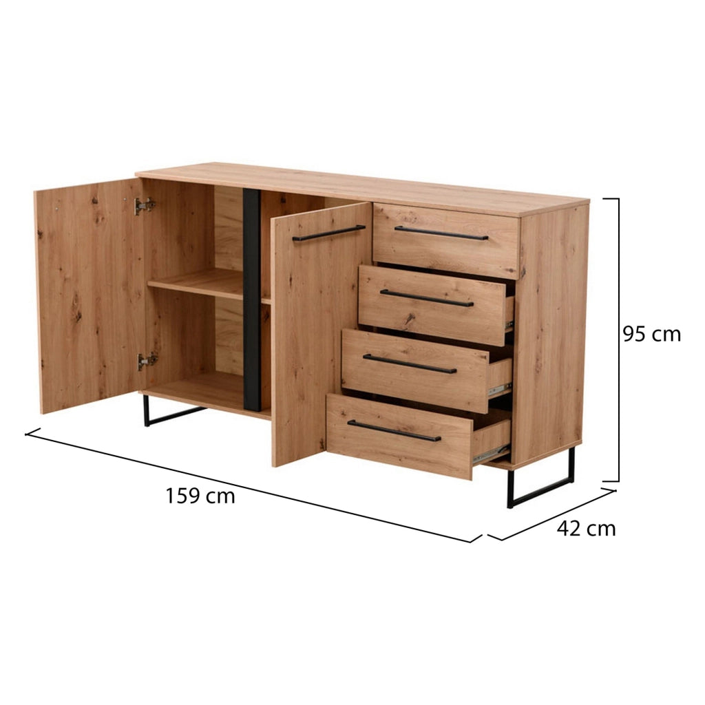 Madia Ceredano, Credenza 4 Cassetti, 159x42x95h cm Marrone Rovere Nodi