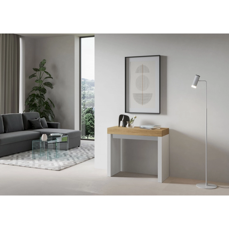 Consolle allungabile 90x40/300 cm Roxell Mix piano Bianco Frassino - Quercia Natura/Bianco Frassino
