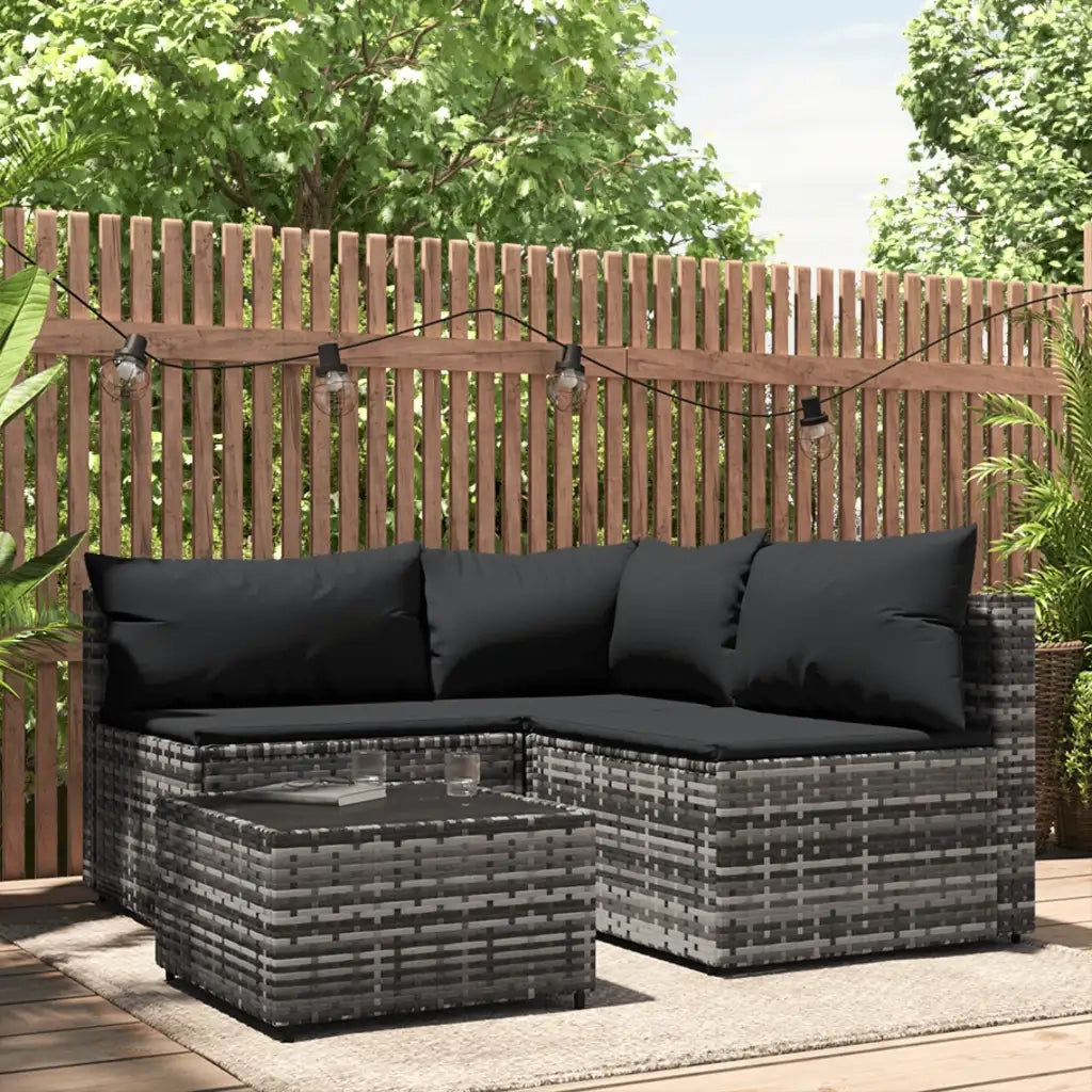 Set Divani da Giardino 4 pz | Set Salotto da Giardino con Cuscini in Polyrattan Grigio