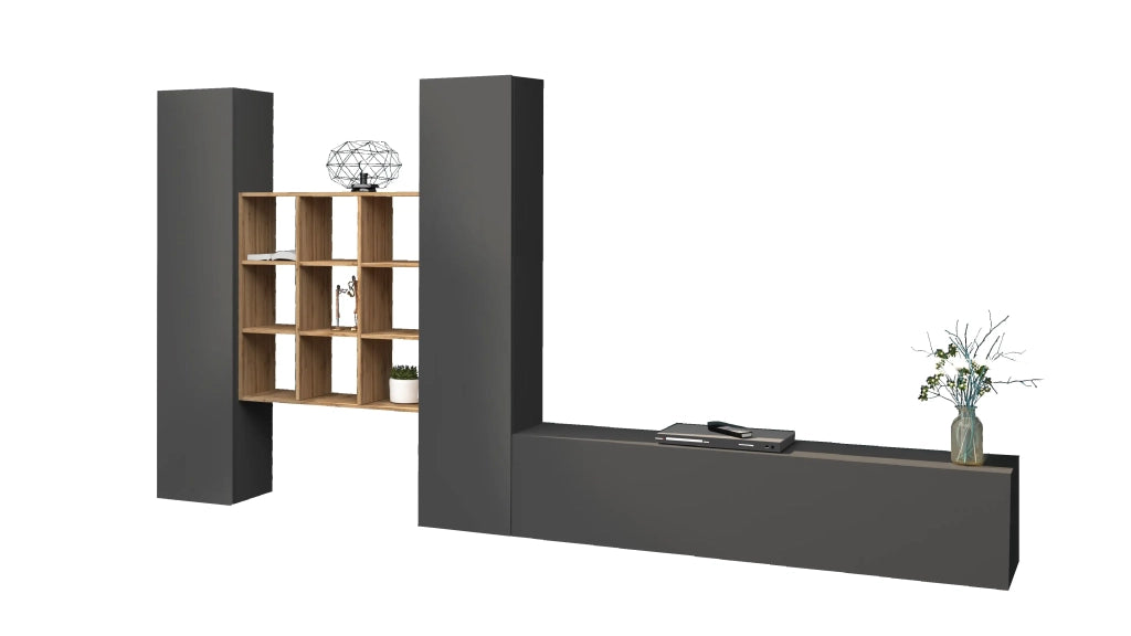 Parete attrezzata antracite sospesa moderna mobile TV libreria 2 armadi Talka RT