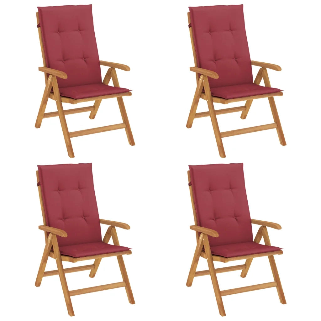 Sedie da Giardino Reclinabili con Cuscini 4 pz in Legno di Teak 3196472