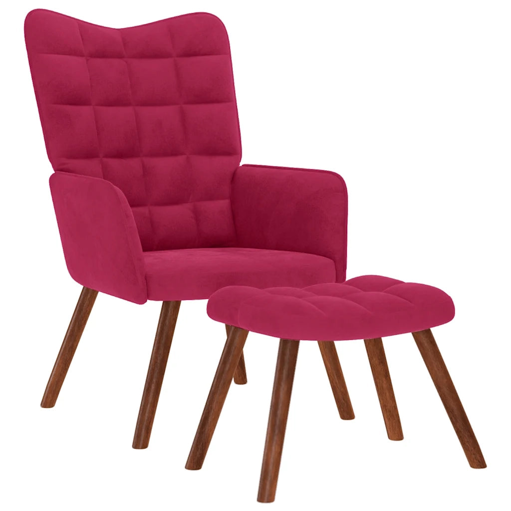 Divano Sedia-Poltrona Relax con Poggiapiedi Rosso Vino in Velluto 920242