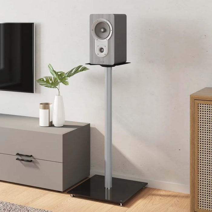 Pedane Casse 2pz Nero Argento Vetro Temperato Design 1 Pilastro 51816