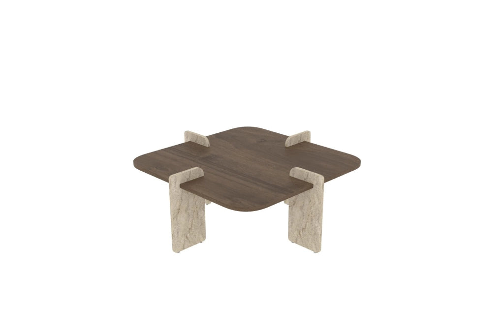 Tavolino in legno "Poalla" - 90 x 90 x 35 cm - Marrone