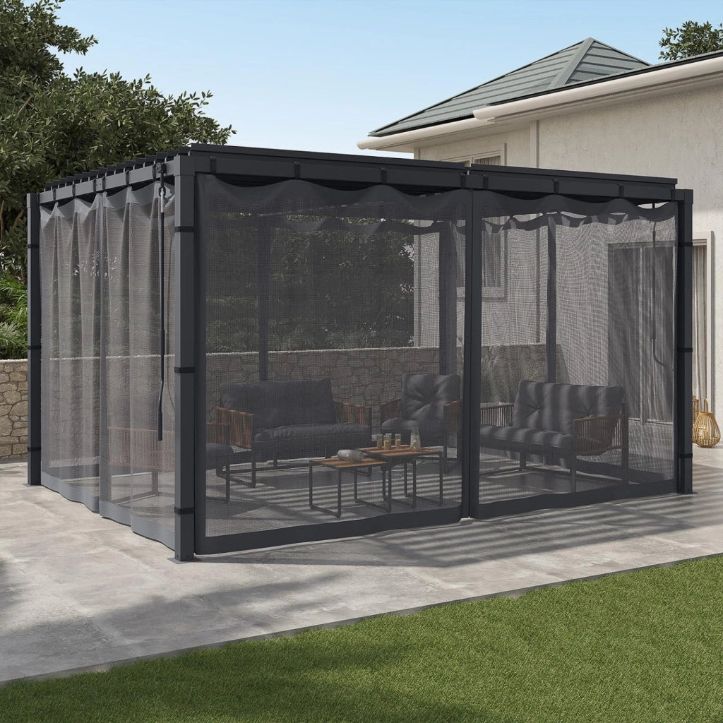 Set di 4 zanzariere per pergola bioclimatica 3x4 Grigio con Cerniera + Ganci