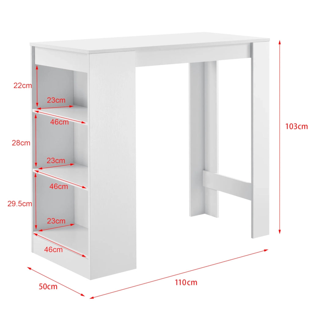 Tavolo alto da bistrot con contenitore 3 ripiani 110 cm bianco 03_0006187
