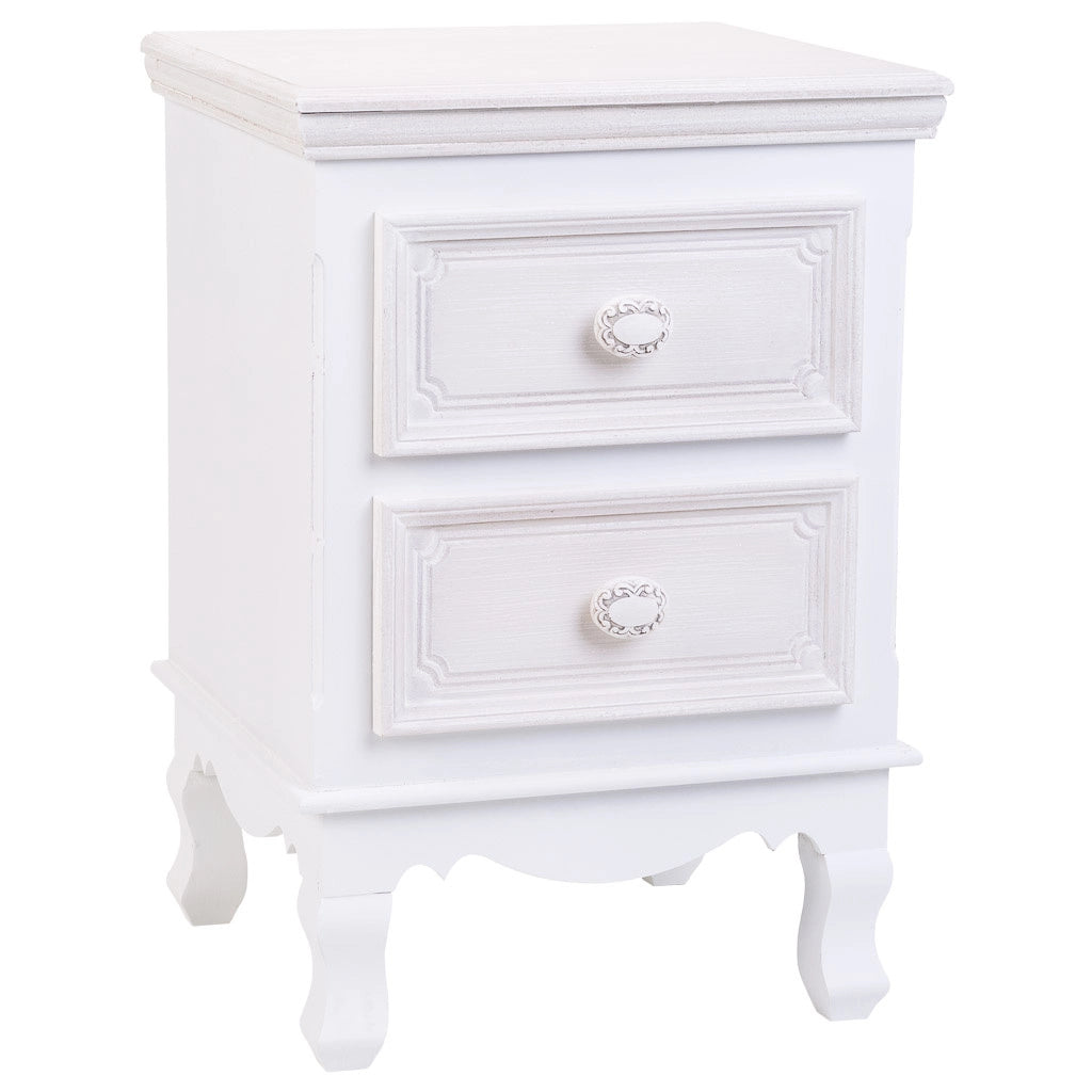 Comodino in legno con 2 cassetti bianchi 37x33,5x53.