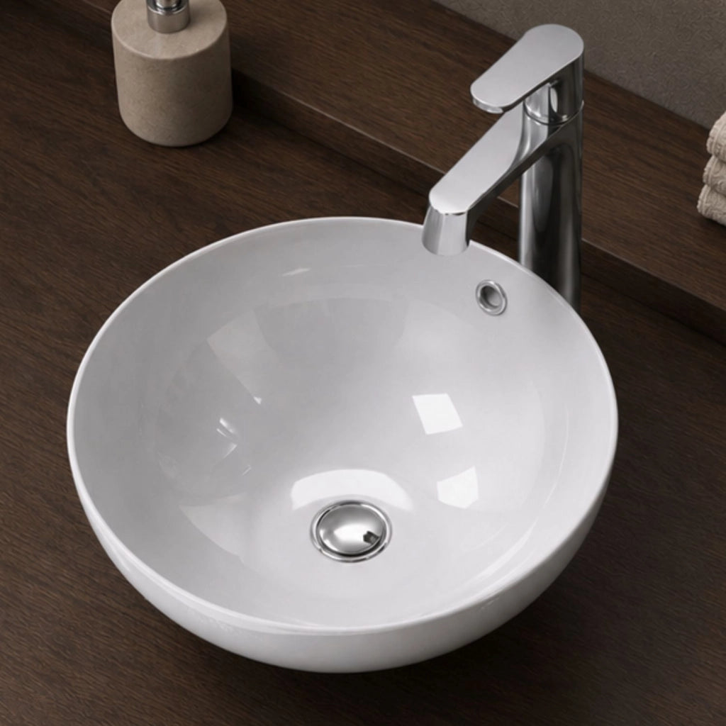 Lavabo da appoggio bianco tondo in ceramica lucida per bagno moderno per piani e mobili