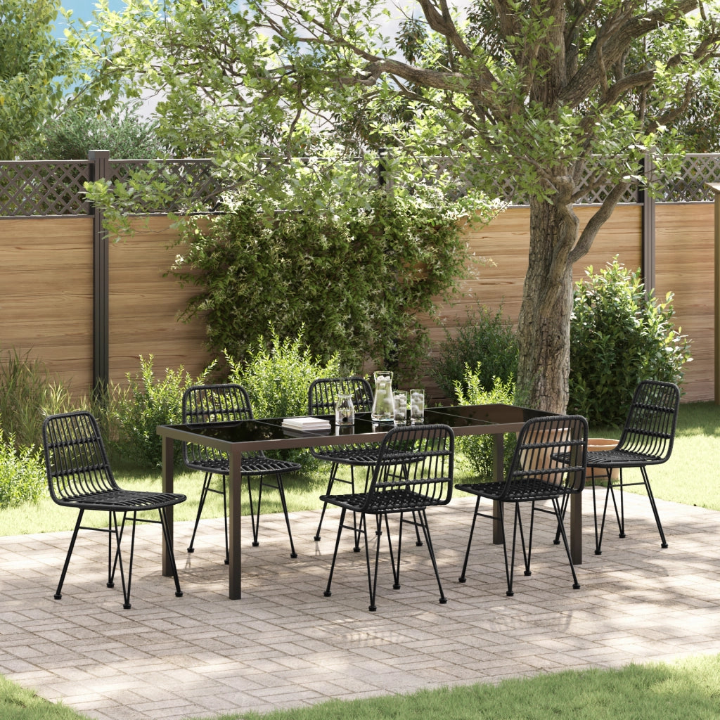 Set da Pranzo da Giardino 7 Pezzi Nero Polyrattan