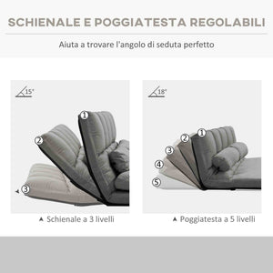 Divano Letto da Terra 130x73x60 cm con Schienale Reclinabile su 7 Livelli e Cuscini Grigio Carbone