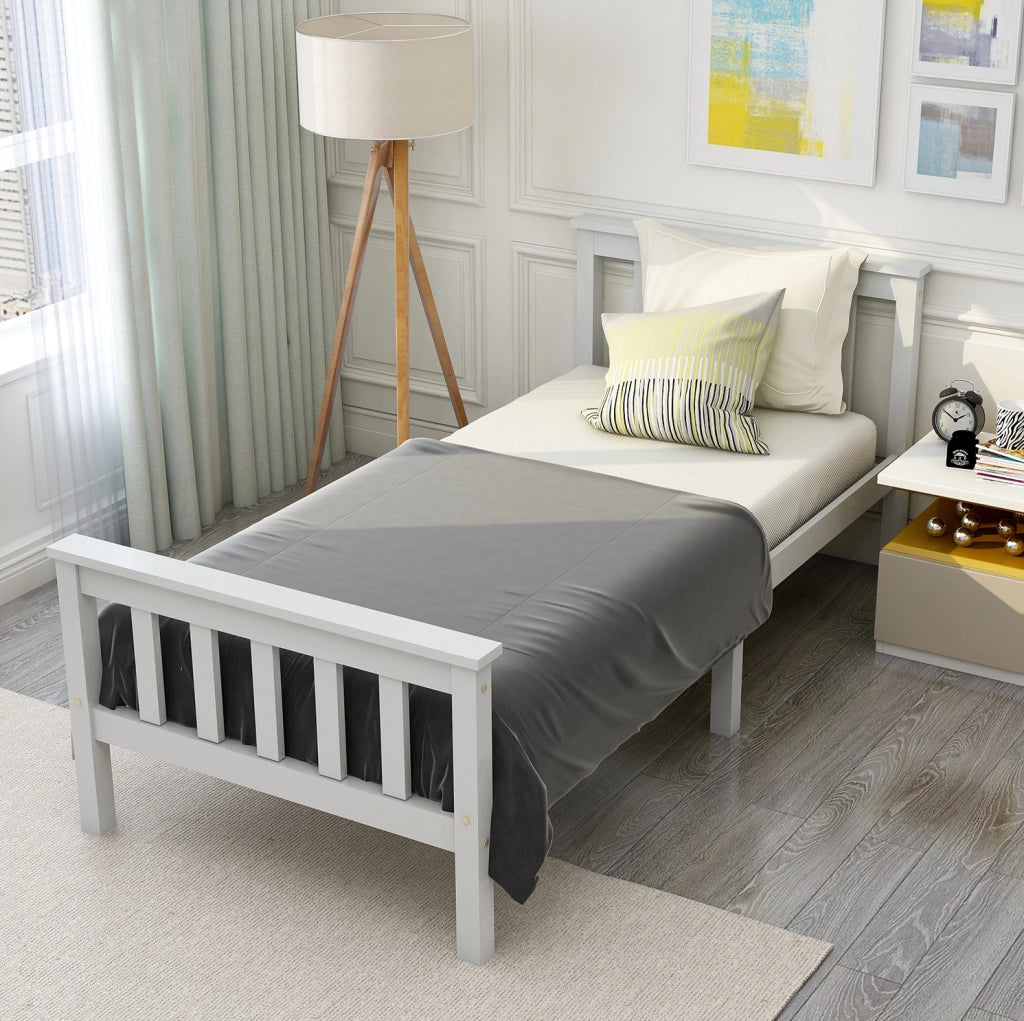Letto singolo 90x200 cm con rete; design minimalista; legno bianco (Senza materasso)