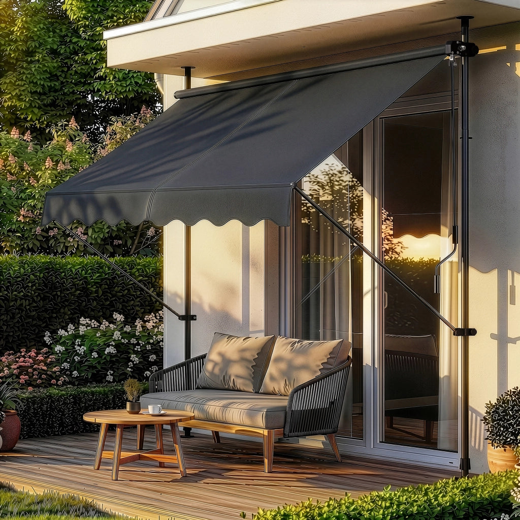 Tenda da Sole a Muro con Pali di Supporto Telescopici Parasole 150 x 120 cm (LxP) Nero pro.tec