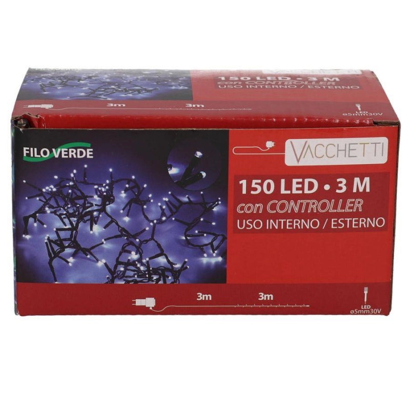 Set di 2 Luce filo 150 led bianco freddo controller cm 300 al. fissa uso esterno