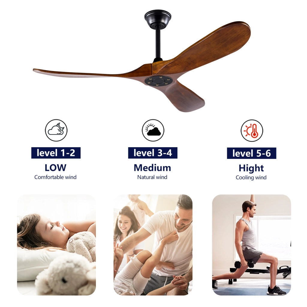 Ventilatore a soffitto senza luce a 6 velocità con telecomando motore DC reversibile nero e noce scuro