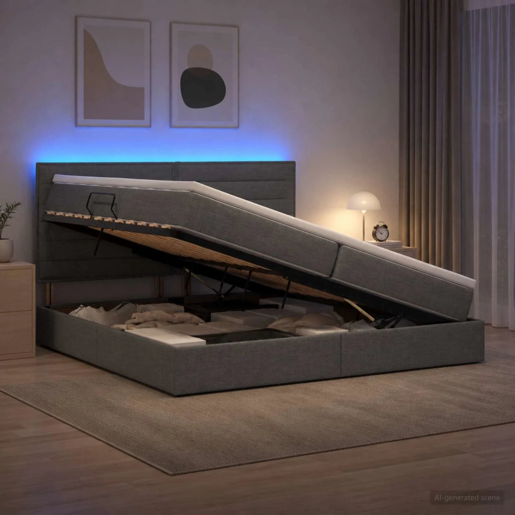 Letto con contenitore LED e materasso Grigio Scuro 200 x 200 cm 3459904