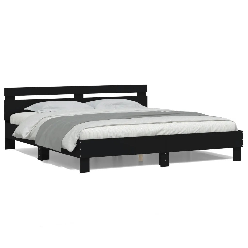 Giroletto con Testiera e LED-Struttura Letto con testiera Nero 200x200 cm