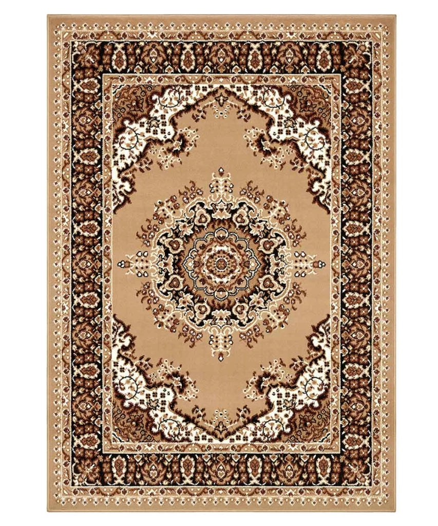 Tappeto P4480 beige cm.280x570 disegno persiano medaglione tradizionale, economico resistente facile da pulire