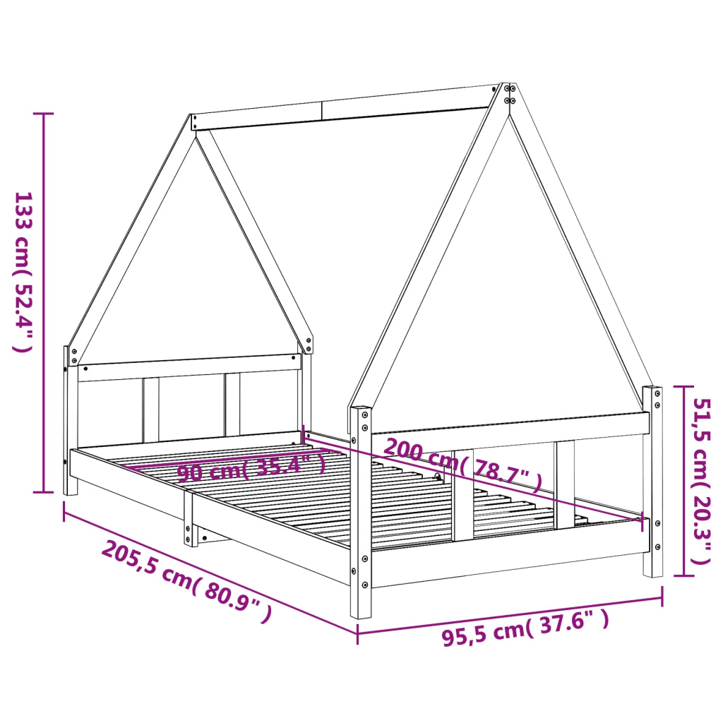 Giroletto per Bambini-Struttura Letto Bambini Bianco 90x200cm in Legno Massello di Pino 169171