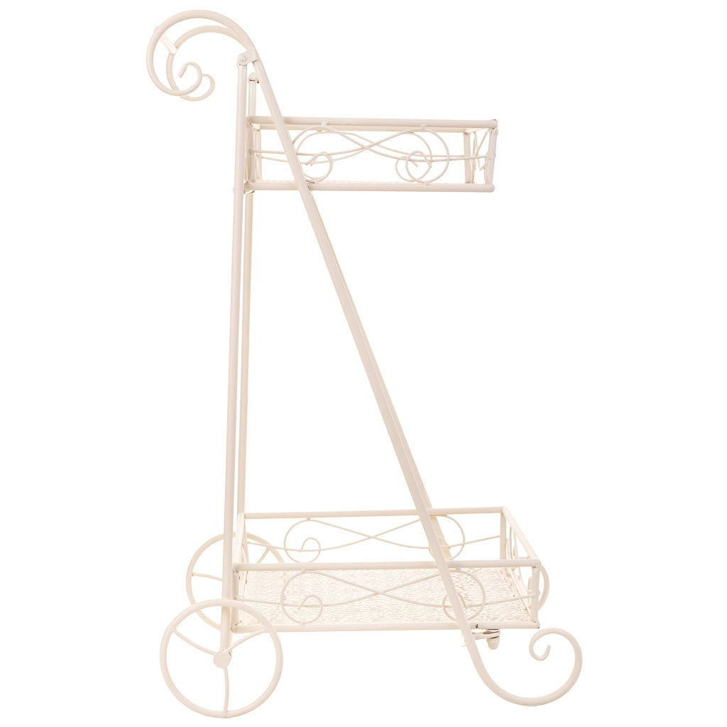 Carrello a 2 ripiani per pentole in ferro battuto bianco 40x34x76