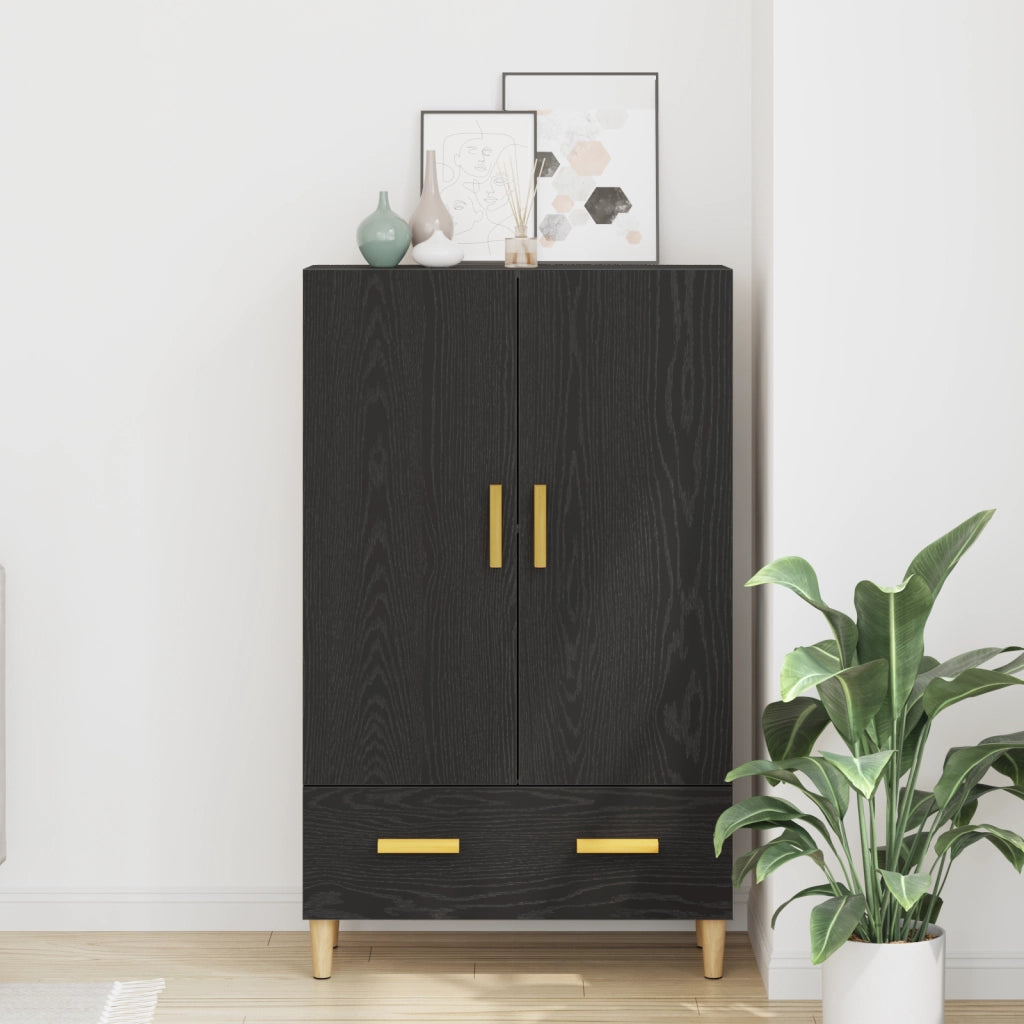 Highboard in Rovere Nero, 70x31x115 cm, Realizzato in Legno Ingegnerizzato